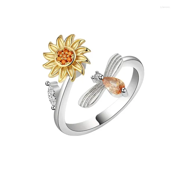 Anillos de racimo 1 unid Girasol Spinner Anillo Fidget para mujeres Chica Ansiedad ajustable Alivio de estrés Regalo de joyería de Navidad