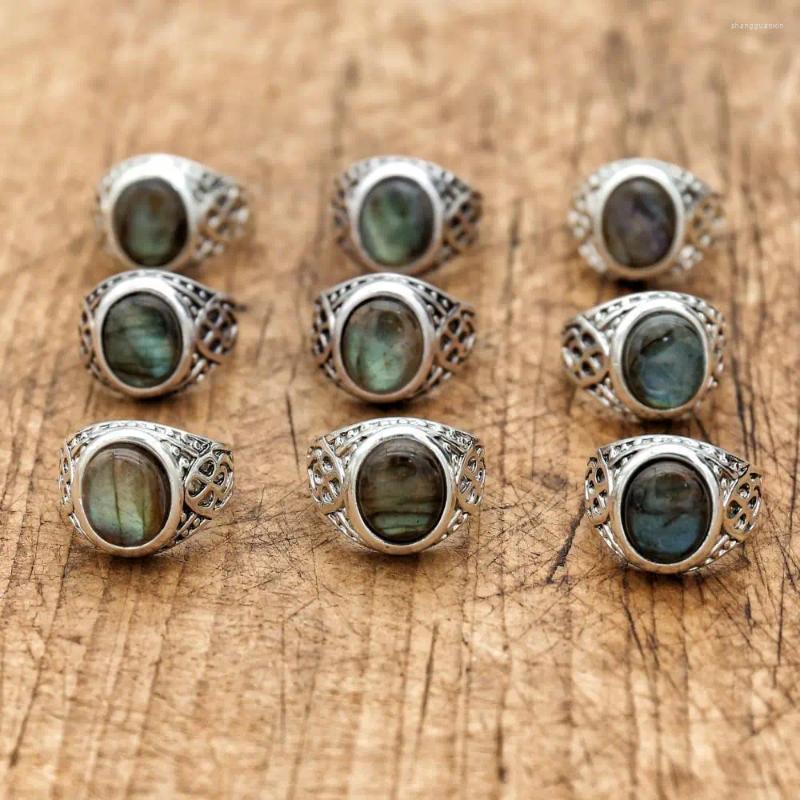 Cluster Rings 1 Pcs Vintage Natural Stone Ring Antique Jewelry Labradorite For Women Men Wedding Engagement Adjustable