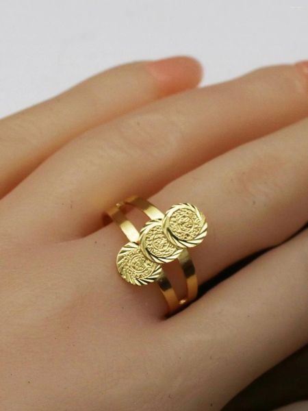 Anillos de racimo 1 pieza Joyería de monedas árabes para mujeres Hombres Regalos de Oriente Medio Collar Conjuntos de color dorado con anillo de tamaño abierto