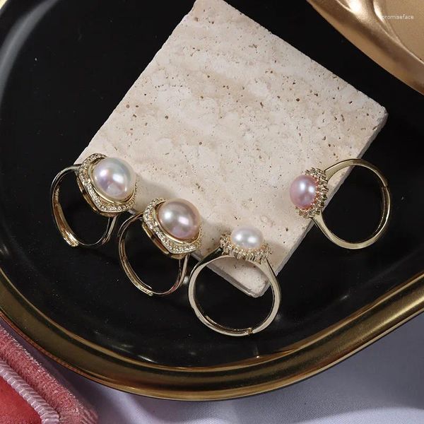 Anillos de racimo Anillo de perlas de 10-11 mm Anillo de perlas con incrustaciones de oro de 18 quilates Mar negro CAR28