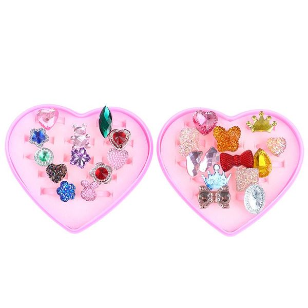 Anillos de racimo 10/12 unids/set de dibujos animados para niños para niñas conjunto de anillos joyería de dedo caja de exhibición de corazón juguete para niños regalo