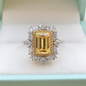 Cluster Ringen 100% 925 Sterling 6 9 MM Zilver Emerald Cut Citrien Gemaakt Edelsteen Voor Vrouwen Trouwringen Verlovingsring215N