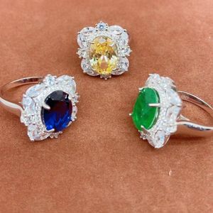 Clusterringen 100% 925 Sterling zilver gemaakt Citrine Cocktail Geel Ruby Blue Sapphire Gemstone Emerald Ring For Women Fine Jewelry