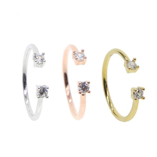 Anillos de racimo 100% Plata de Ley 925 Midi Doble Cz Dedo abierto pavimentado para mujeres Anillo Kunckle Joyería Regalo de San Valentín Delicado Tiny RingClus