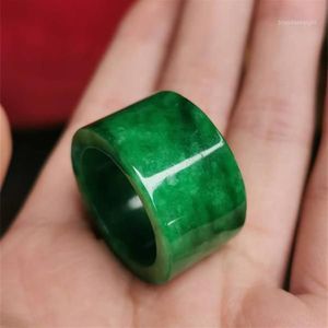 Cluster Ringen 100% Echte Groene Jade Holle Gesneden Merk Ring Stenen Voor Mannen Sieraden Emerald Jadeïet Certificate1272w