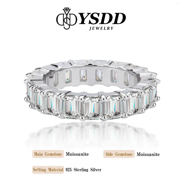 Anillos de racimo #102 YSDD 925 Ring de plata esterlina Luxury 9 Moissanite Abuela Cut Full Star Wedding Bando Fine Band