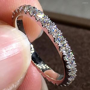 Cluster Ringen 10K Au417 Witgoud Vrouwen Bruiloft Verlovingsring Elke 0.03 Ronde Moissanite Diamant Trendy Elegante Klassieke