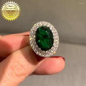 Clusterringen 10K Gold Ring Lab gecreëerd 3ct Emerald en Moissanite Diamond met nationaal certificaat EM-0011