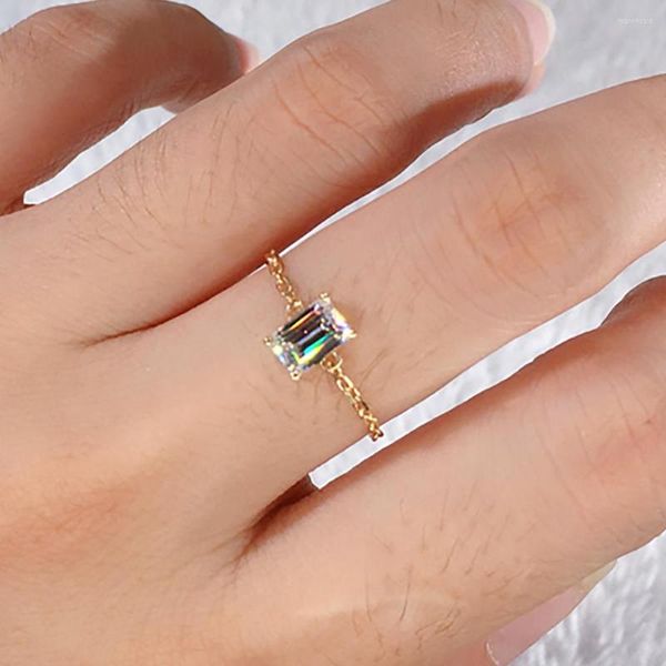 Bagues de cluster 10K Or Jaune Femmes Bague Redimensionnable Moissanite Diamants 1 2 3 45 Ct Rectangle Émeraude Fête De Mariage Anniversaire De Fiançailles