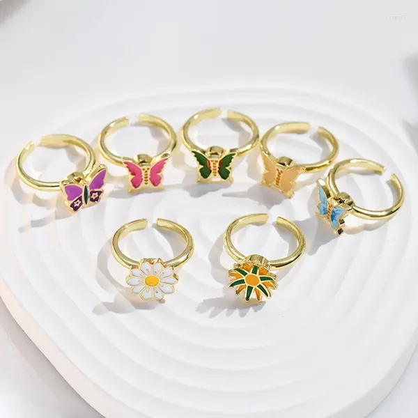 Anillos de racimo 10 mm Ansiedad para mujeres Y2k Joyería Mariposa Daisy Bead Anti Estrés Fidget Spinner Adolescentes 2024 Estética