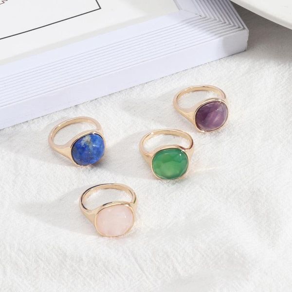 Anillos de racimo, 10 piezas, moda, cuarzo rosa, cristal curativo, geométrico, chapado en oro, púrpura, azul, verde, anillo de piedra Natural para mujer, regalo de joyería