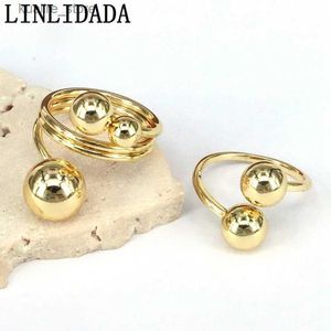 Cluster Ringen 10 Stuks 18K Vergulde Glanzende Ballen Ring Voor Vrouwen Meisjes Eenvoudig Verstelbare Creatieve Mode-sieraden Geschenken L240315