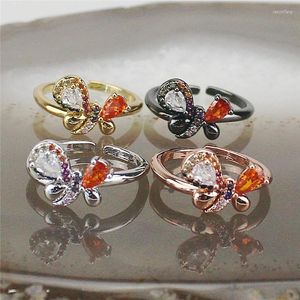 Cluster Anneaux 10 pcs/lot Mode Élégant Et Exquis Cz Charme Anneau Réglable Coloré Papillon Bijoux En Gros