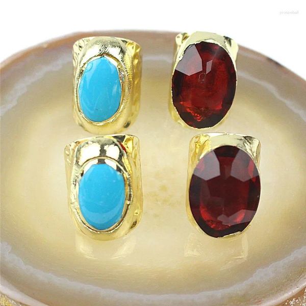 Anillos de racimo 10 unids / lote Anillo de joyería de piedra de cristal natural Venta al por mayor Piedra preciosa natural Druzy Helicoidal Chapado en oro