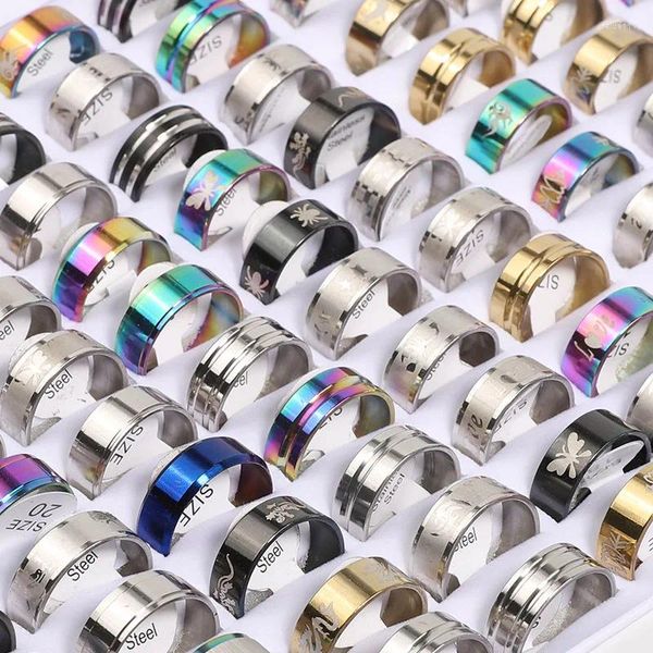 Anillos de racimo 10 unids/pack moda colorido titanio acero para hombres mujeres anillo de dedo boda fiesta regalo joyería al por mayor