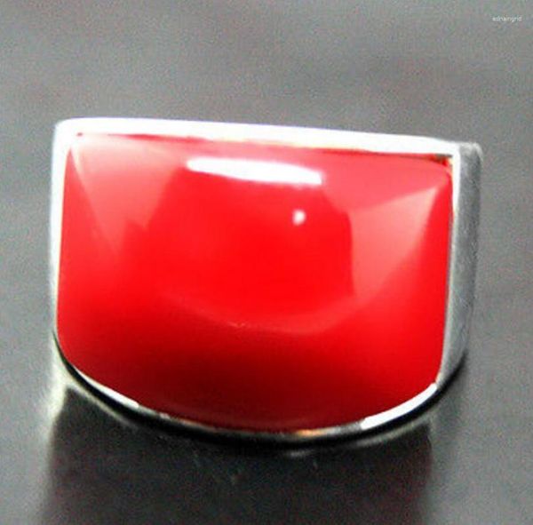 Anillos de racimo 12 ANILLO DE JOYERÍA DE PLATA DE LEY 925 DE CORAL ROJO ÚNICO DE 16 mm TAMAÑO 7/8/9/10