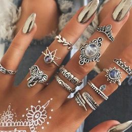 Cluster ringen 12 stuks / set ring mode retro creatieve olifant drop strass kroon gepersonaliseerde dames feest meisje sieraden