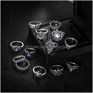 Cluster ringen 13 stcs/set sterling sier fire opal ringen natuurlijke edelsteen maansteen bruiloft verloving sieraden cadeau voor vrouwen drop dhkmp