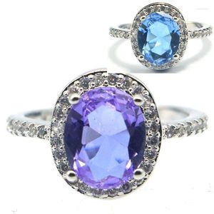 Cluster Ringen 13x11mm Beveel Blauwe Saffier Witte CZ Sieraden Voor Vrouw Zilveren Ring