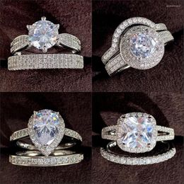 Anillos de racimo 14 estilos 925 Conjunto de diseñador de plata esterlina Corte redondo Boda para mujeres Joyería de compromiso de moda personalizada