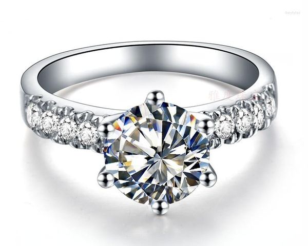 Anillos de racimo 14k 585 oro blanco seis puntas atractivo 2ct diamante anillo de bodas para mujeres diseño perfecto joyería femenina