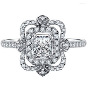 Cluster ringen 14K AU585 Wit Gold Ring Matching Band Wedding Anniversary Engagement Party Radiant Moissanite Diamond Elegant Trendy