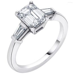 Cluster Ringen 14K Au585 Wit Gouden Ring Vrouwen Huwelijksverjaardag Engagement Trapezium Rechthoek Emerald Moissanite Diamond Elegante Schattig