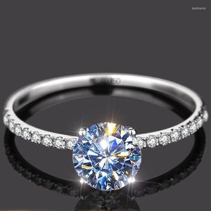 Clusterringen 14K AU585 Witgoud vrouwen Ring Moissanite Diamonds 1 2 3 4 5 Ronde Elegant Wedding Party Engagement Anniversary