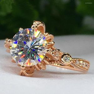 Bagues de grappe 14K Au585 or jaune femmes bague de fiançailles de fête de mariage 1 2 3 4 5 ronde Moissanite diamant couronne bourgeon de fleur élégant