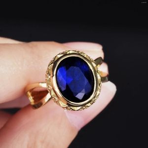 Cluster ringen 14K goud blauwe saffier ring voor vrouwen Unisex Anillos De Fine trouwringen Engagement 14 K gele doos Anel