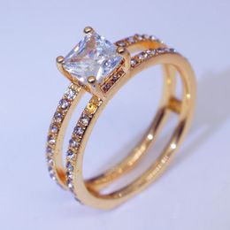 Anillos de racimo 14k oro de dos pisos caja de diamantes topacio blanco Rincess Anillos Bague Diamante Bizuteria para mujer anillo