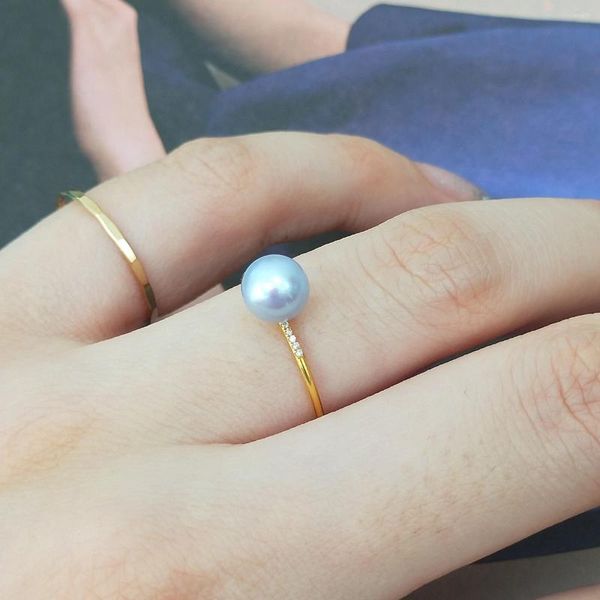 Anillos de racimo 14k oro lleno blanco azul perla circón natural agua dulce anillo de mujer joyería nupcial de boda fina