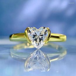 Cluster ringen 14K Gold Heart Diamond Ring Real 925 Sterling Silver Party Wedding Band For Women Men Engagement Sieraden Gift