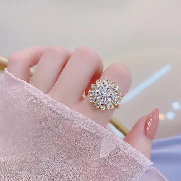 Anillos de racimo 14k chapado en oro joyería fina micro-incrustado circón cristal completo flor exquisita para mujer anillo de lujo de alta calidad