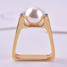 Clusterringen 14K Gold Real Pearl Ring For Women Men Square Anillo Wedding Bizuteria Topaz Sieraden Gemstone Fine Box
