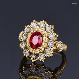 Anillos de racimo Anillo de rubí de oro de 14K para mujer Anillos finos De piedras preciosas rojas Joyas Anel Mujeres TENDENCIA Piedra de origen amarillo