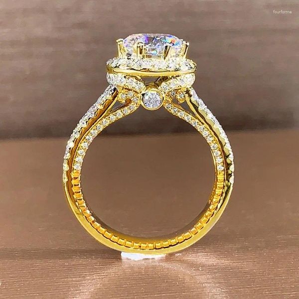 Anillos de racimo 14k oro vintage 8 mm laboratorio diamante anillo de dedo 925 plata esterlina fiesta banda de boda para mujeres hombres joyería de compromiso regalo