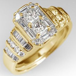 Anillos de racimo 14K oro Vintage circón anillo de dedo fiesta boda banda para mujeres hombres compromiso joyería regalo
