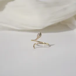 Clusterringen 14k echt gouden sieraden Micro-ingelegde zirkonia Slangvormig Verstelbare maat voor vrouw Shine Feestdagen Feest Dagelijks Elegante ring