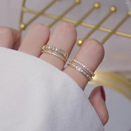 Cluster ringen 14K echte gouden luxe volledige ingelegde glans cz dubbele ring voor vrouwen charme bruiloft verloving sieraden bruids vriendin cadeau