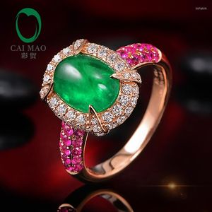 Clusterringen 14K Rose Gold 2.15CT Natuurlijke Emerald 1.12CTW Diamonds Pink Sapphires Engagement Ring