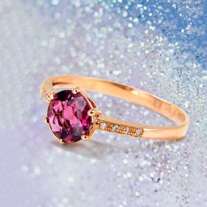 Cluster Ringen 14K Rose Gold 585 Paars Six-prong Ruby Engagement Voor Vrouwen Opening Classic Design Crystal Charm sieraden