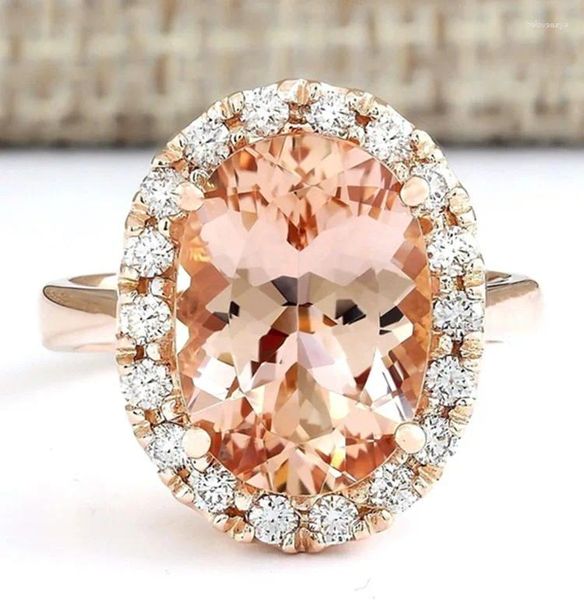 Bagues de cluster 14K Rose Gold Fermer Topaz Stone Champagne Bijoux Bizuteria Mariage Gemstone