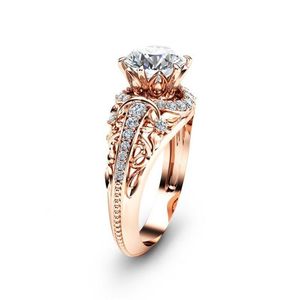 Clusterringen 14K Rose Gold Color Microinlaid Diamond Style Ring For Women White Topaz Gemstone Anillos Bizuteria Cirle Dainty JewelryCluste