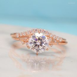 Clusterringen 14k Rose Gold DE Kleur VS Ronde Uitstekende Cut 1.0ct Lab Grown Diamond Engagement Ring Set voor vrouwen