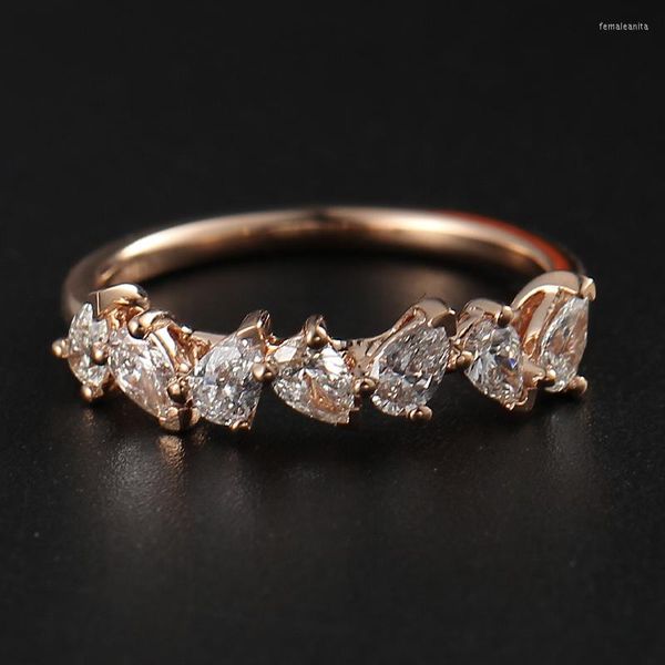 Anillos de racimo 14K Sólido Au585 Anillo de oro rosa Media eternidad Aniversario de boda Fiesta de compromiso Moissanite Elegante Moda para mujeres