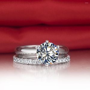 Clusterringen 14K White Gold Au585 Sieraden Custom 1: 1 Kopie 1CT Ronde Cut Diamond Engagement Ring 0.23CT trouwring vrouwelijk set