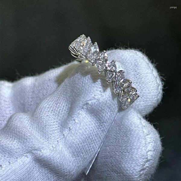 Anillos de racimo Anillo nupcial de banda de eternidad con diamantes de talla marquesa cultivados en laboratorio de oro blanco de 14 k HPHT de 3,46 quilates