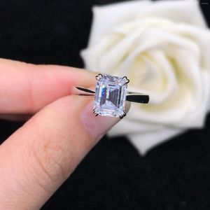 Bagues de cluster 14K Or Blanc Solitaire Bague de fiançailles Bijoux 3CT Femme Emerald Cut Diamond G14K