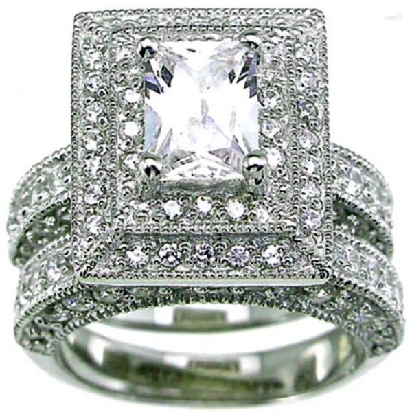 Bagues de cluster 14K Or Blanc Vintage Promise Lab Diamond Ring Set Party Bande de mariage pour femmes hommes anniversaire fiançailles bijoux cadeau
